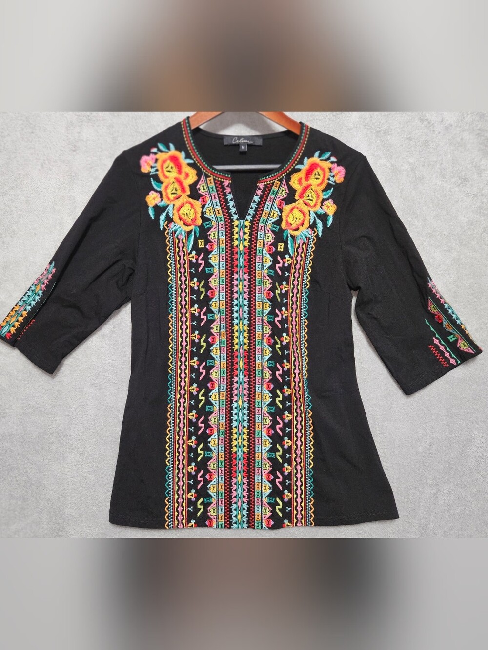 Black Embroidered Floral V-Neck Tunic by Cato - Multicolor Accents